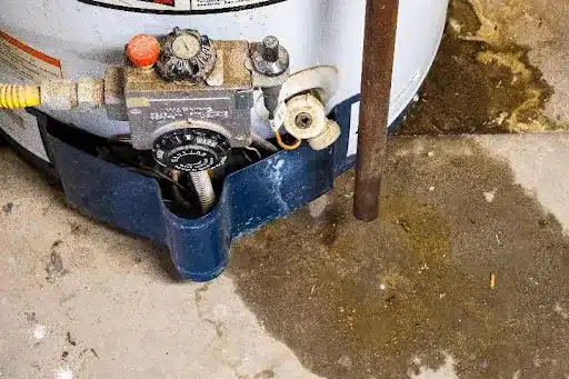 Water heater in the basement of a home in Delaware, OH leaking water.